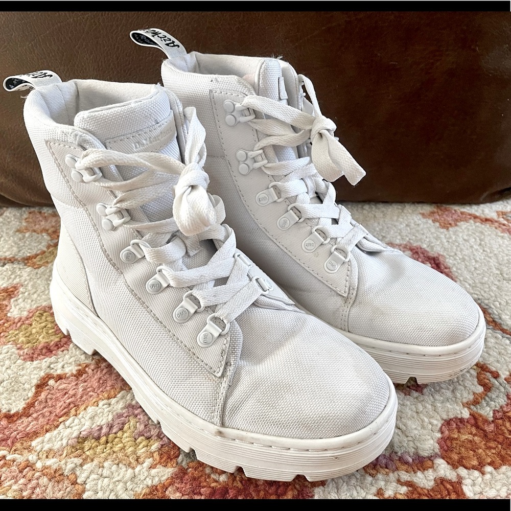 All white canvas combat boot Dr. Martens